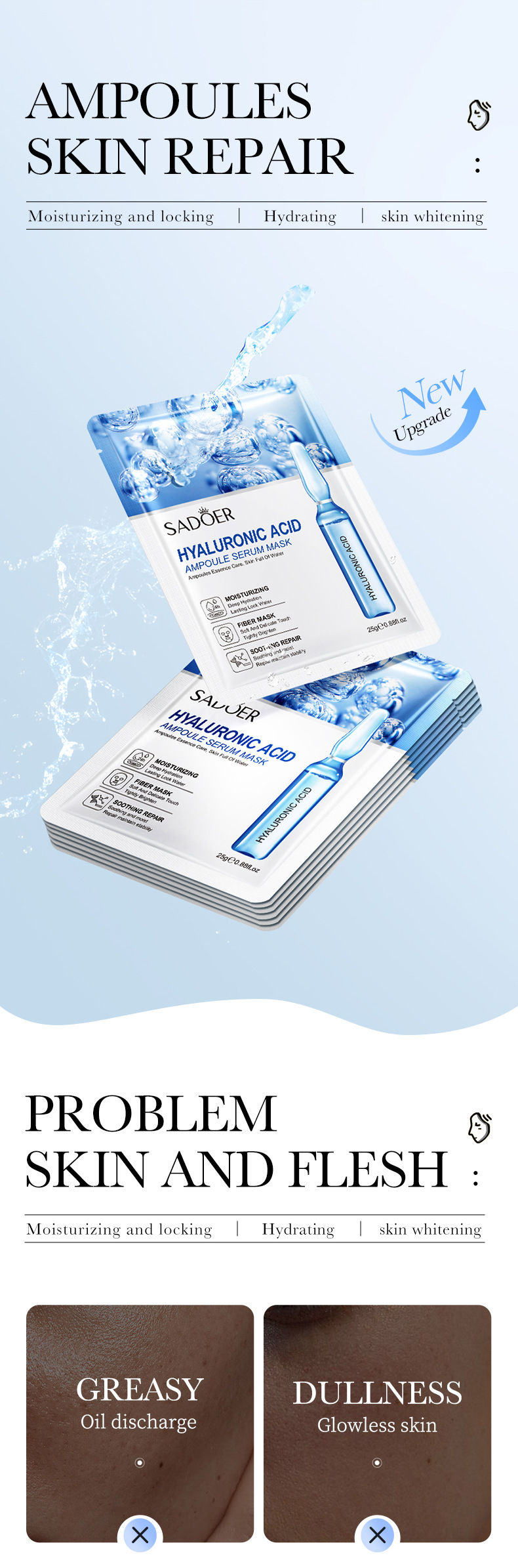 Thumbnail: 10pcs SAODER Hyaluronic Acid Facial Masks Face skincare Firming Hydrating Moistu