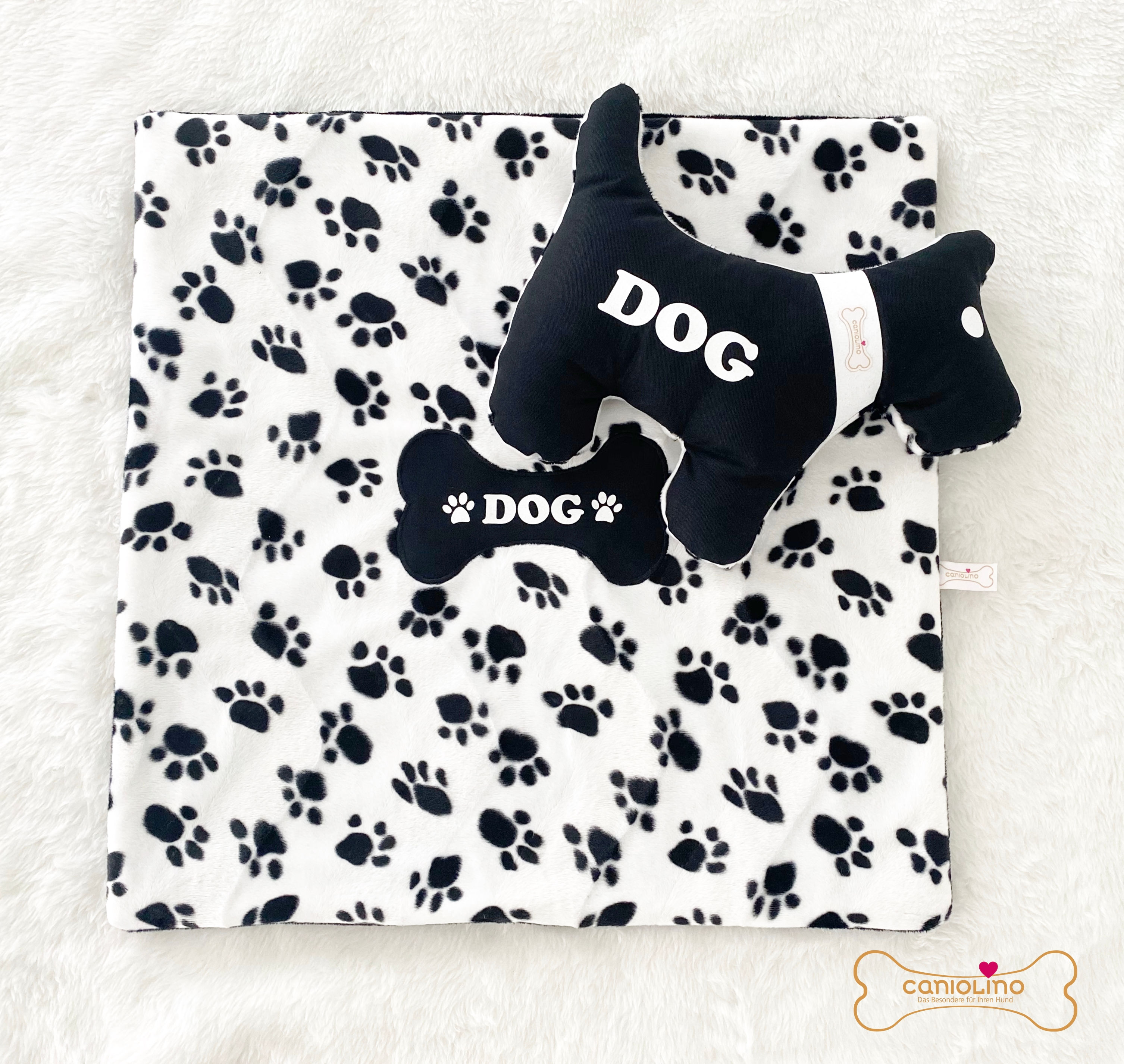 Hundedecke Pfötli Weiss/Schwarz