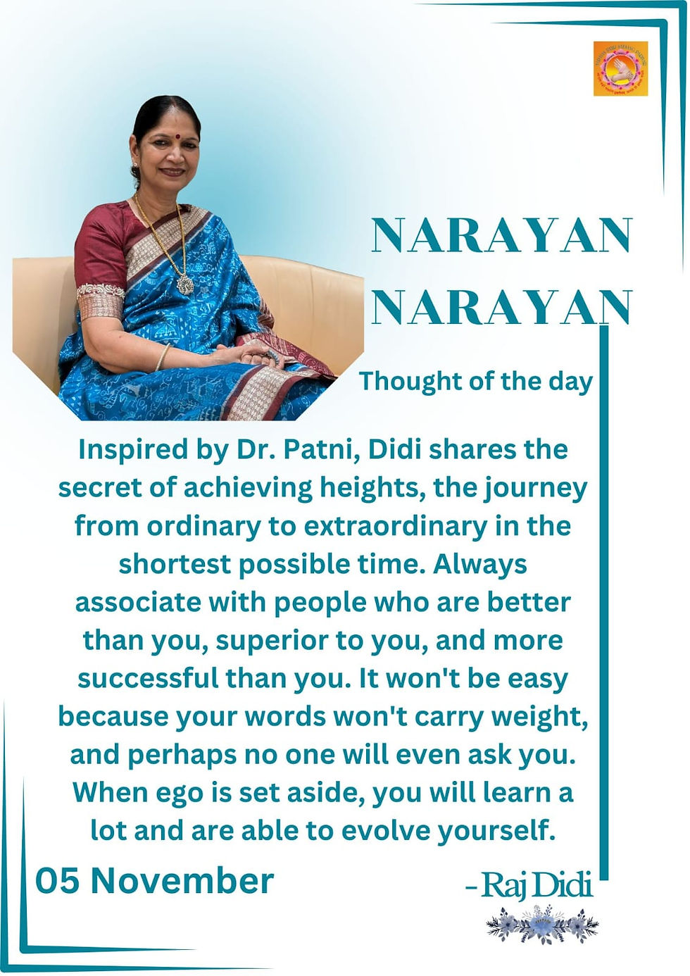 Raj Didi's though for the day in English.