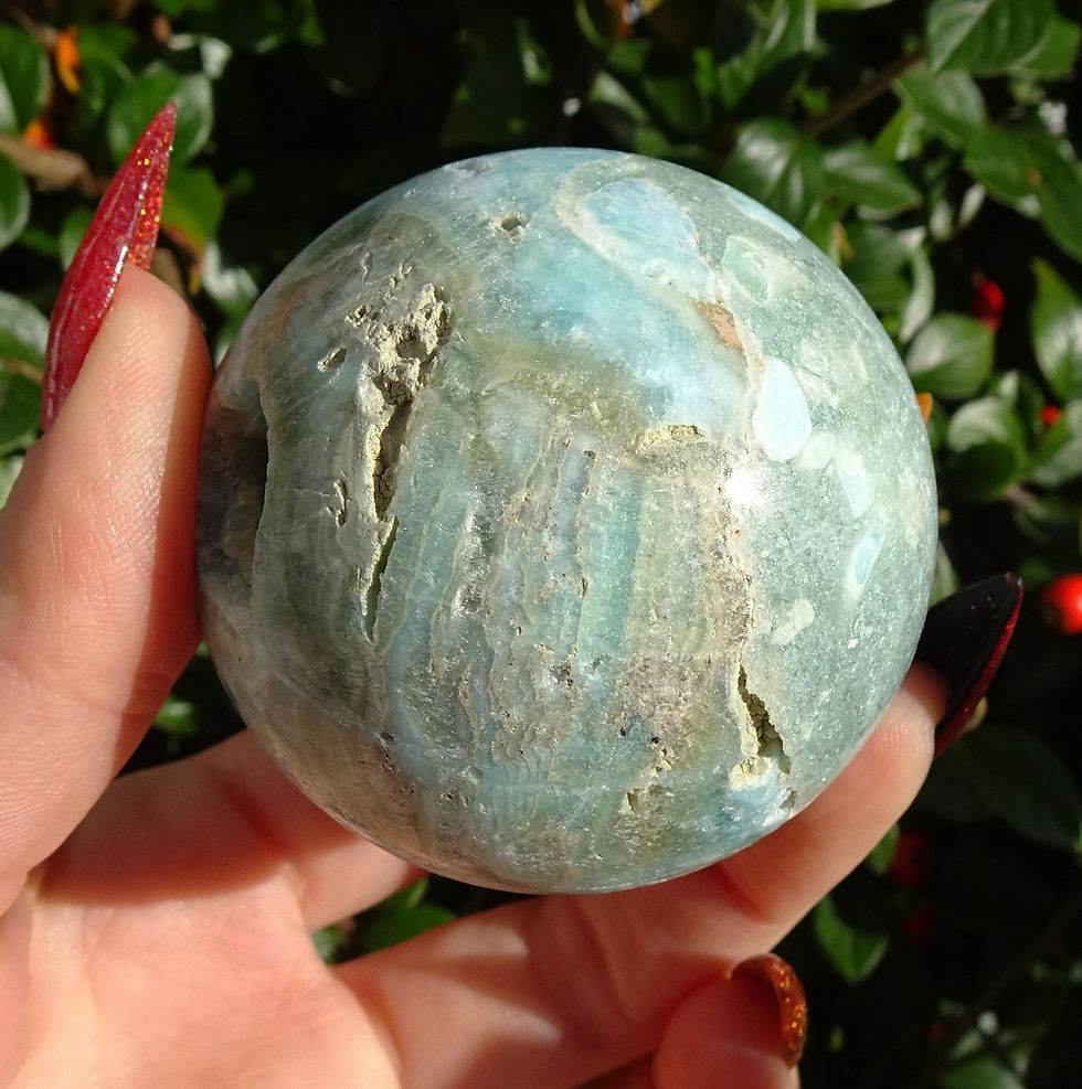 Thumbnail: Polished Banded Druzy Caribbean Calcite Sphere - 209g - 5cm Diameter
