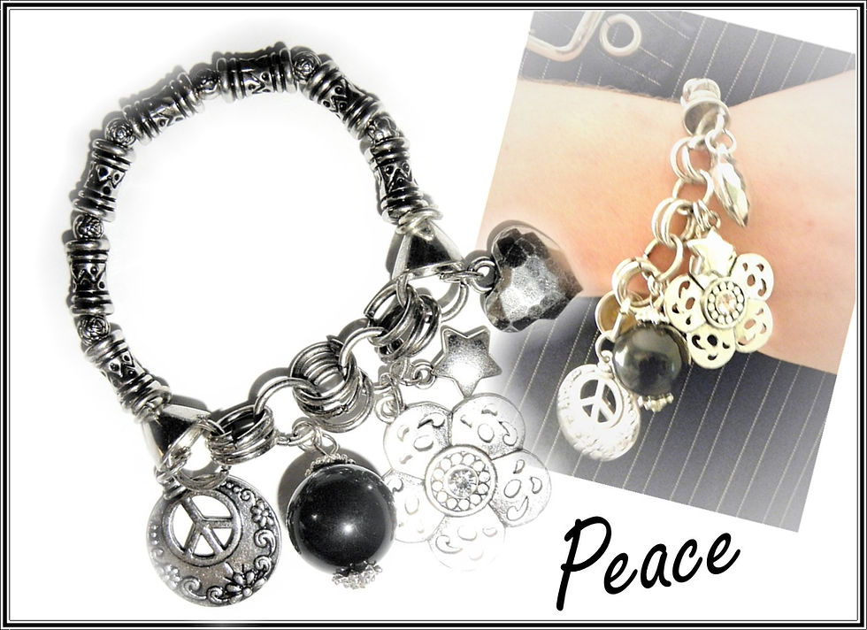 Large Peace Charm Beaded Bracelet