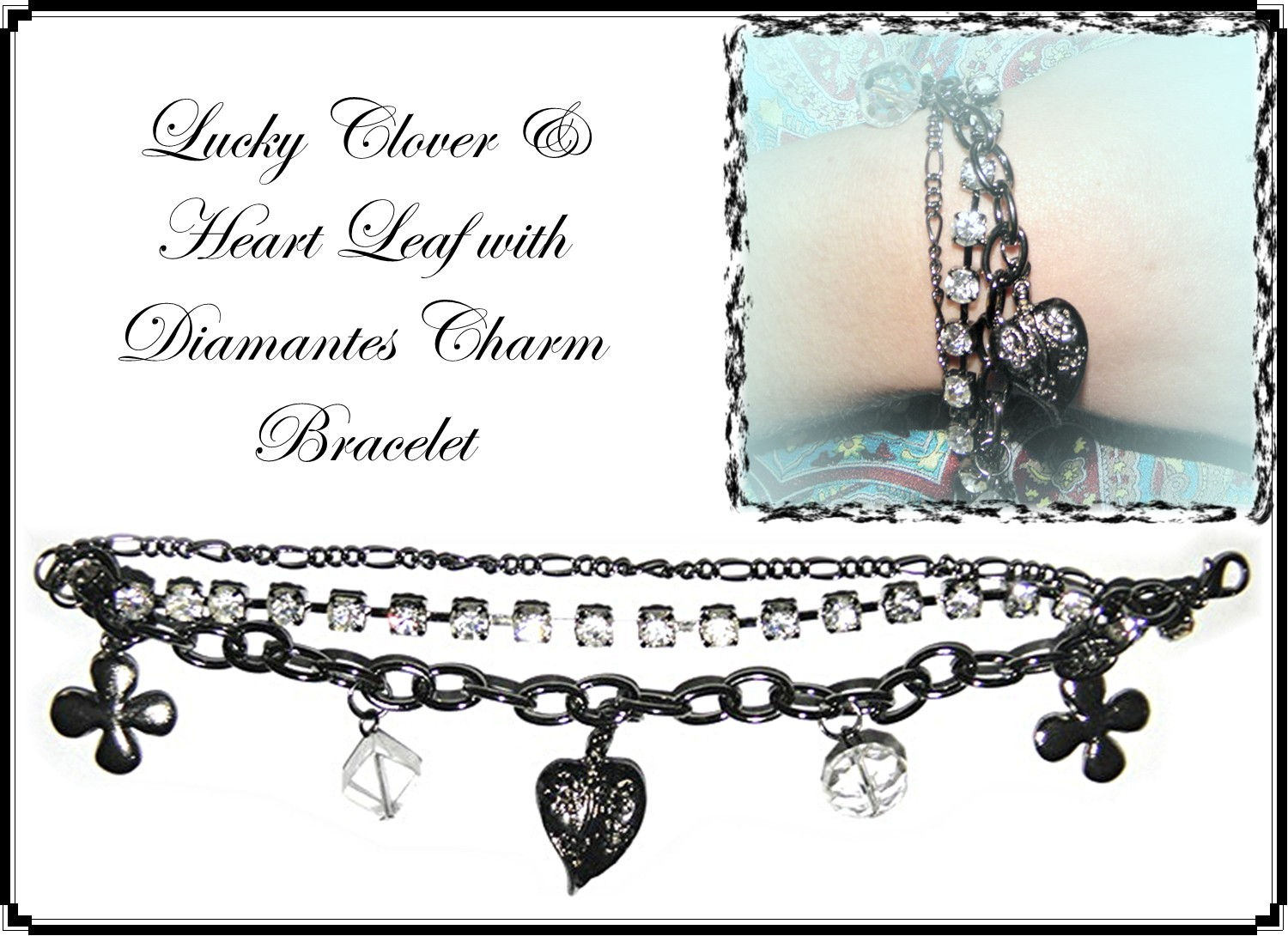 Lucky Clover Multi Strand Diamantes Charm Bracelet