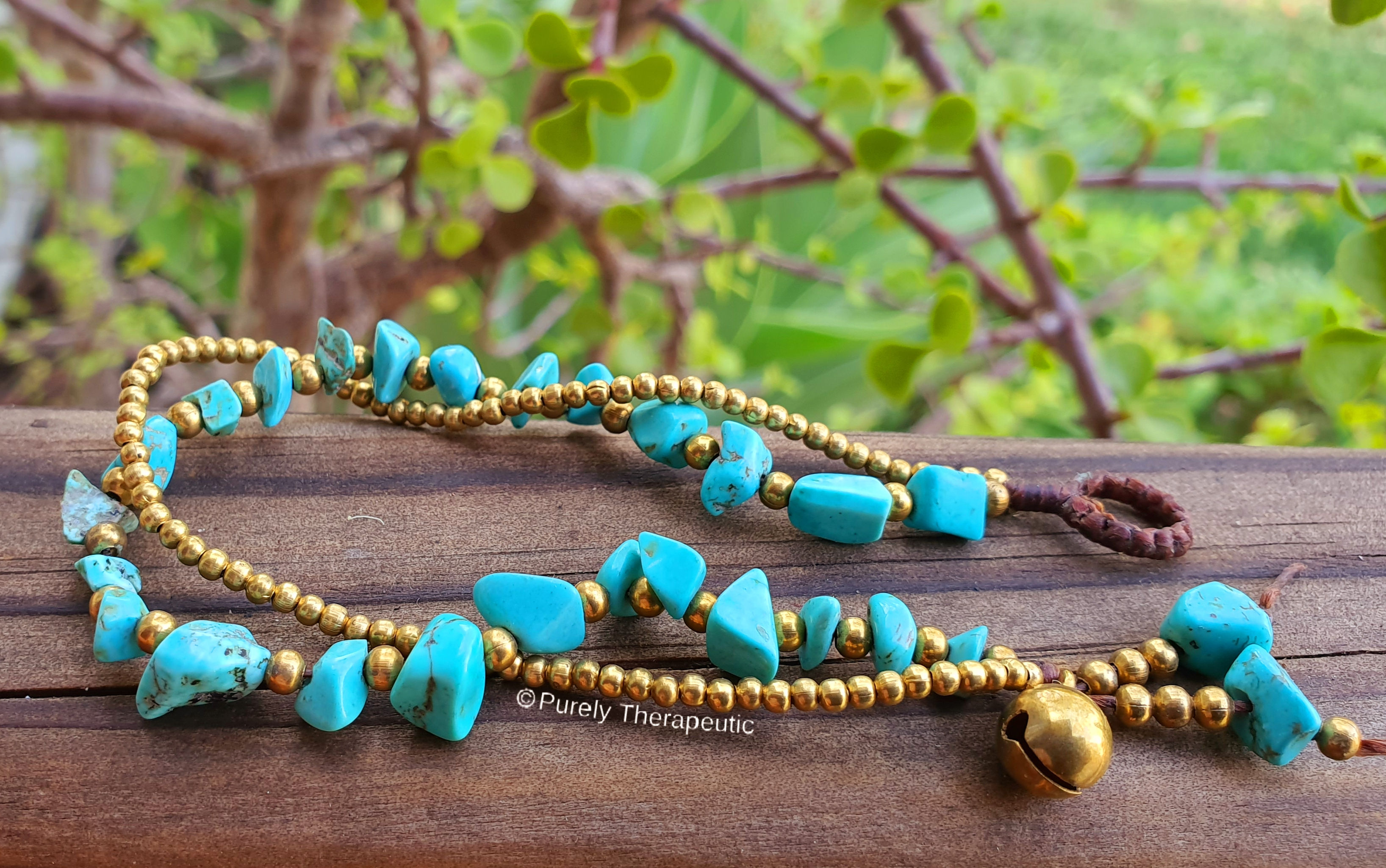 Blue Turquoise and Gold Bead Bracelet Wristband