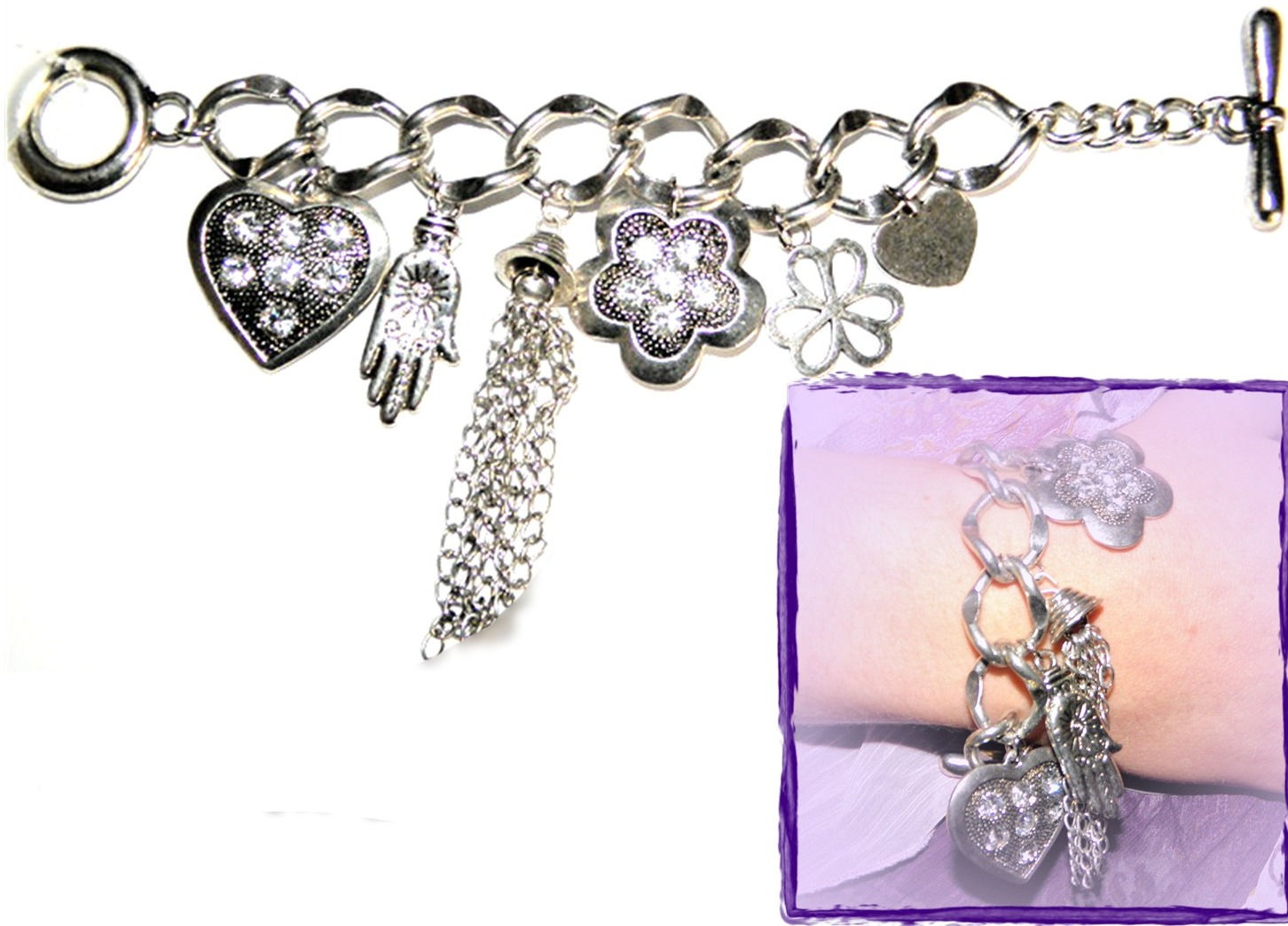 Hamsa diamante flower tassel charm bracelet
