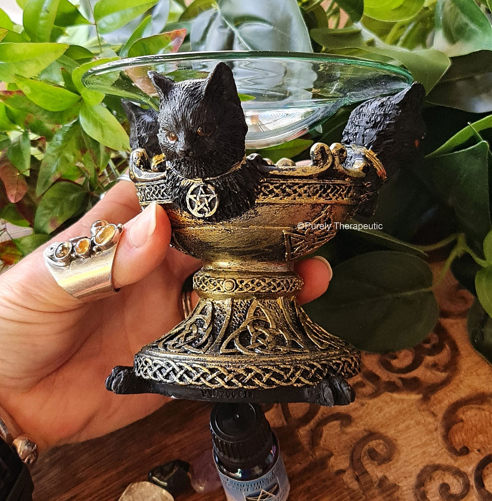 Thumbnail: Black Wiccan Cat Oil Burner Set