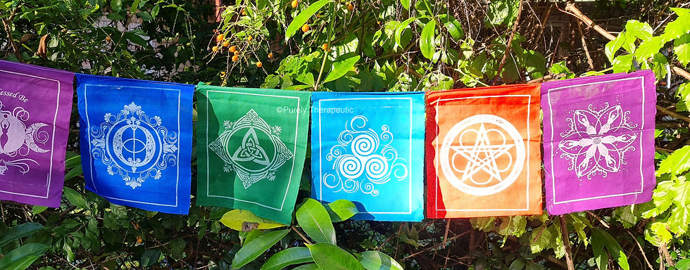 Thumbnail: string of pagan symbol prayer flags