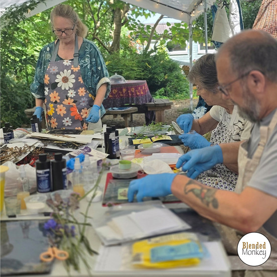 Students enjoying their creative cyanotype experience here in the Blended Monkey Studios