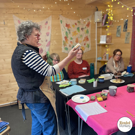 Guest tutor, Sue Welfare, demonstrating how to block print