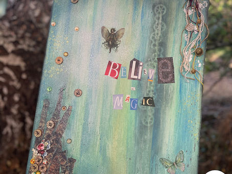 A canvas being created on yesterday's wonderful mixed media large canvas workshop here in the Blended Monkey Studios & Gardens