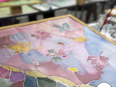 One of the student's silk paintings during the silk painting workshop at the Haddenham Arts Centre