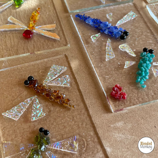 Lovely dragonfly hanging pieces created in today's fused glass workshop