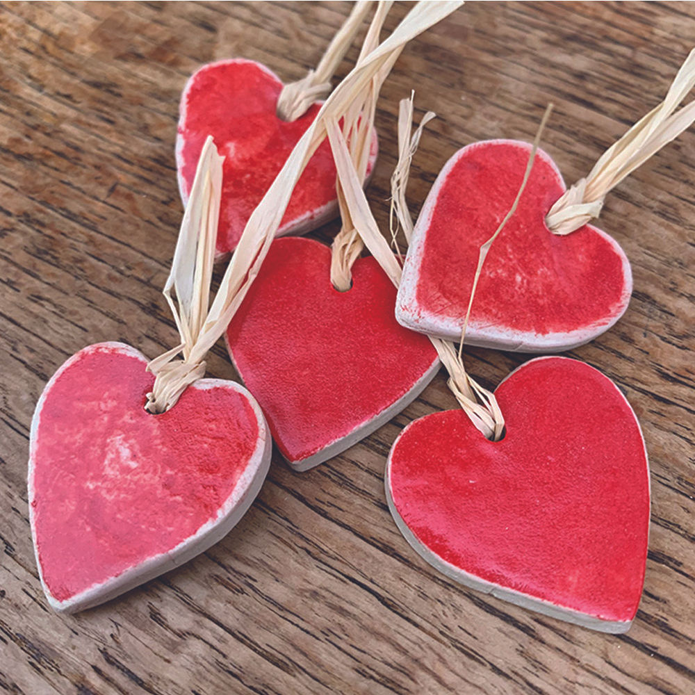 10 x Ceramic Red Hearts - Trinkets/Gift Tags/Love Tokens