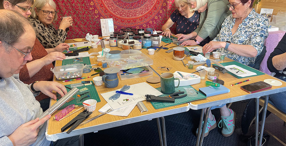 Students enjoying their fused glass workshop here at Blended Monkey