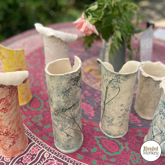 Examples of vases for the botanical vase workshop here in the Blended Monkey Studios & Gardens