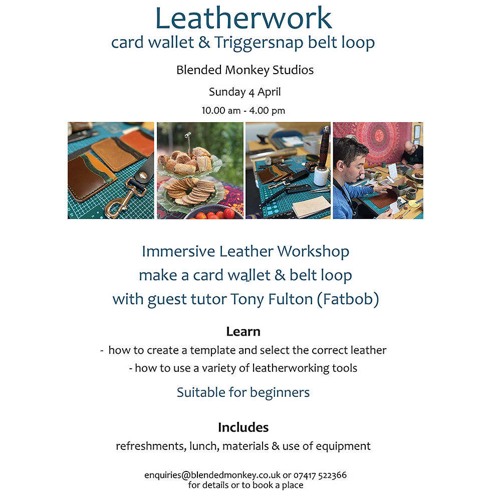 Info about this leatherwork workshop in the Blended Monkey Studios & Gardens