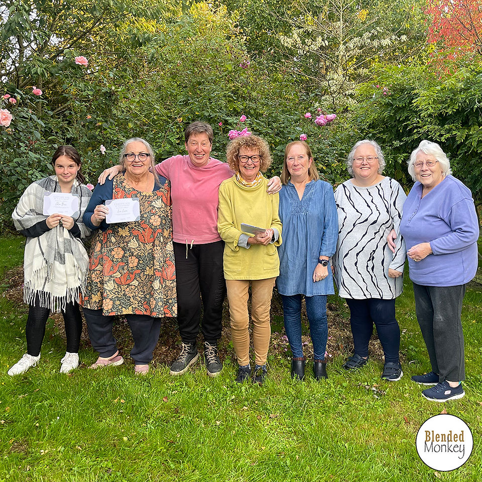 Group shot of our clay blossom tile students here in the Blended Monkey Studios