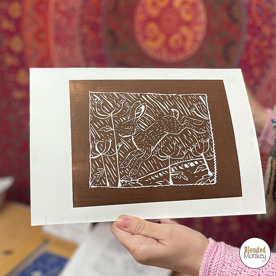 One of today's linocut printing student's creations here at Blended Monkey