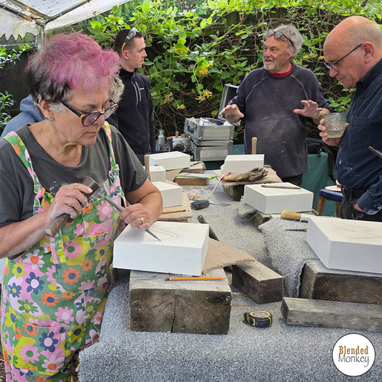 Group of stone carving students