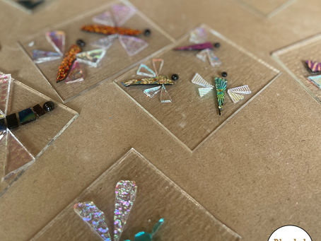Shot of fused glass hanging pieces at our fused glass workshop here in the Blended Monkey Studios.