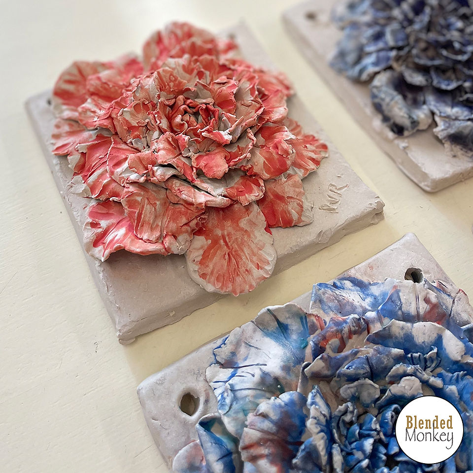 The six completed flower blossom tiles made in the Blended Monkey Studios