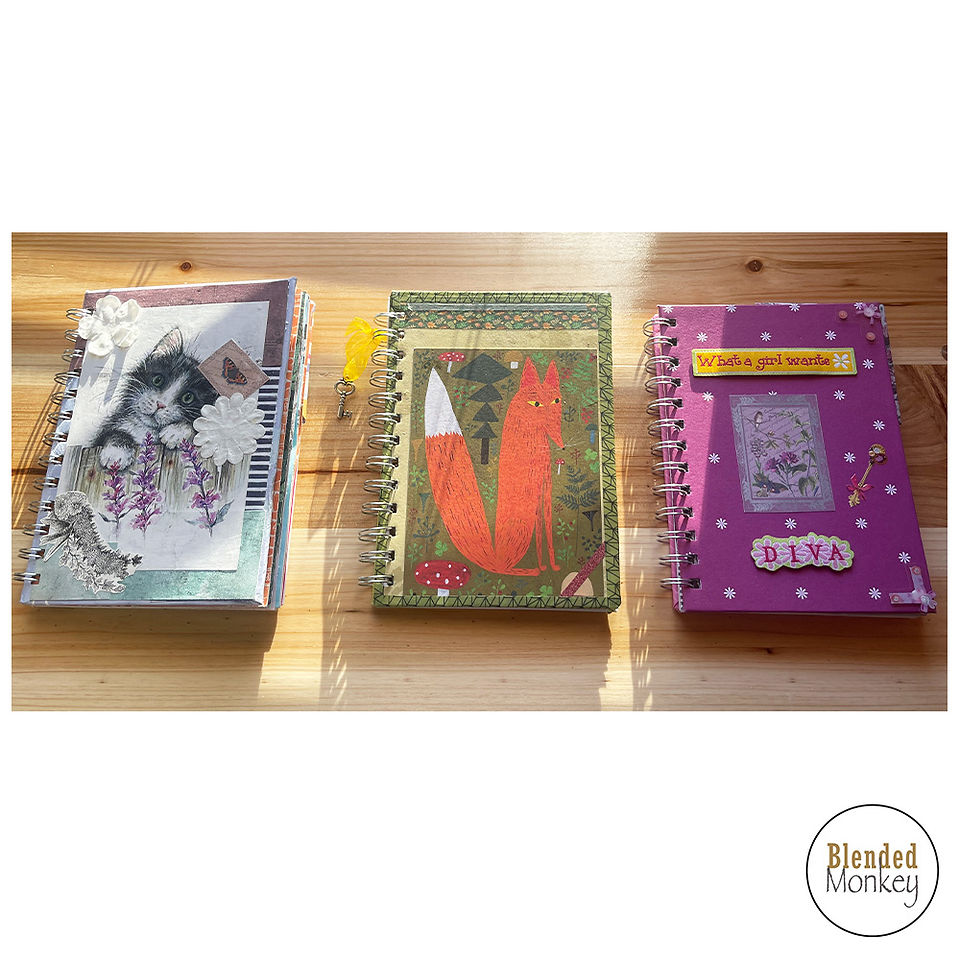 Three beautiful, unique junk journals created here at Blended Monkey