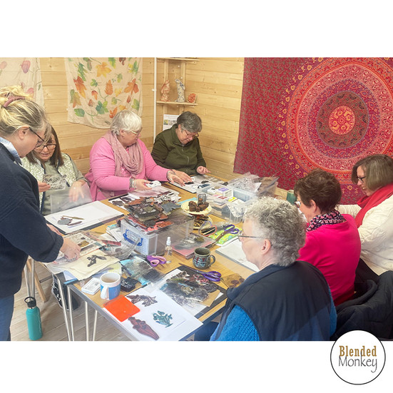 Group of students at the Blended Monkey Studios learning textile art