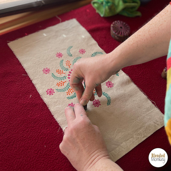 Student printing her folksy theme