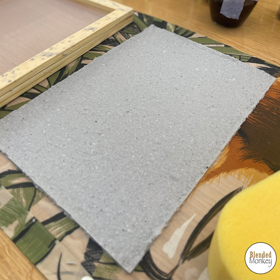 Sheet of pulp paper on the couching material