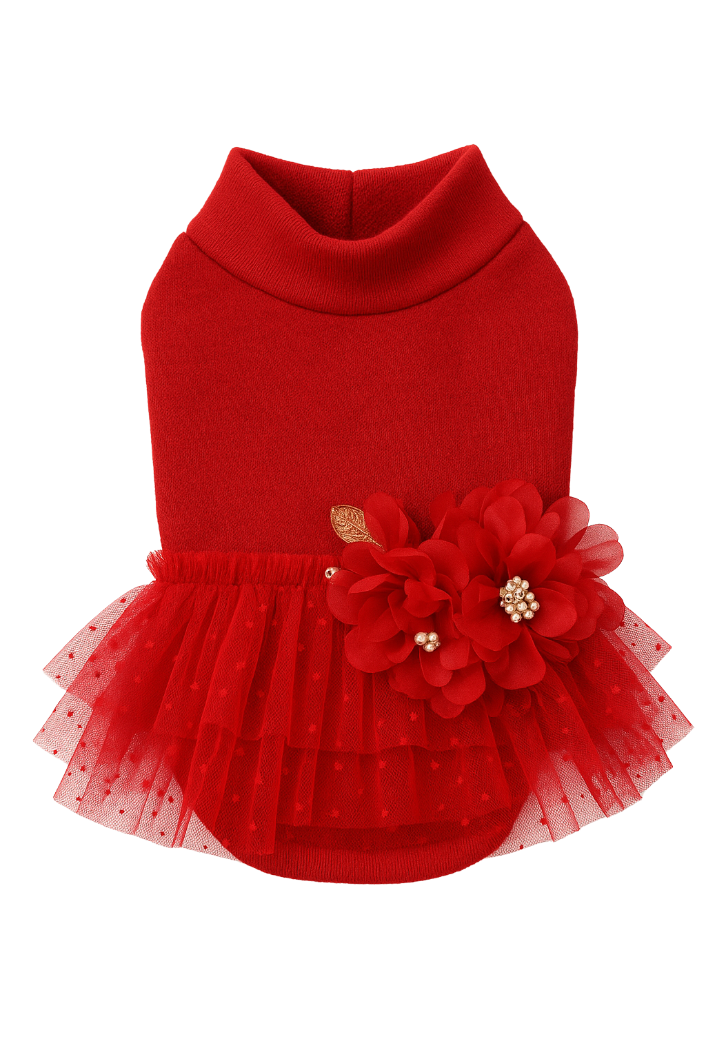 Rotes Kleid mit Blütendekor