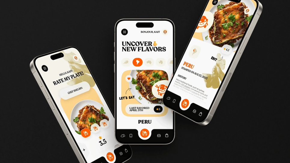 three phones are displaying a app that says uncover new flavors