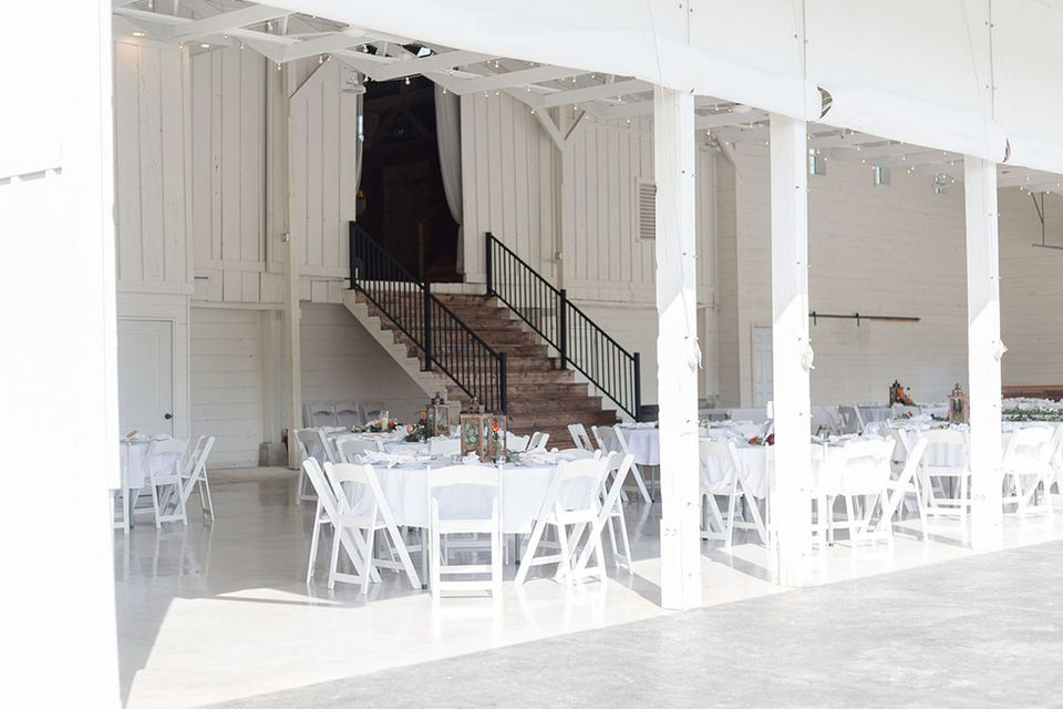 white pavilion wedding reception at Arlington Acres