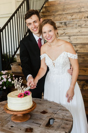 Cake cutting in outdoor wedding