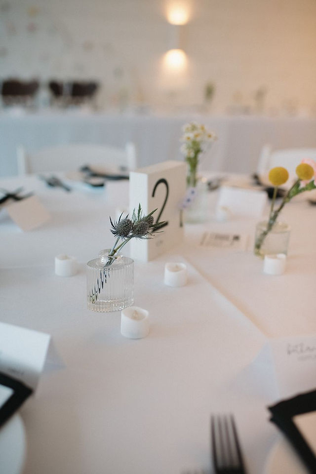 modern table number at black and white wedding reception in toledo ohio