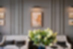 Formal waiting room with bouquet of flowers