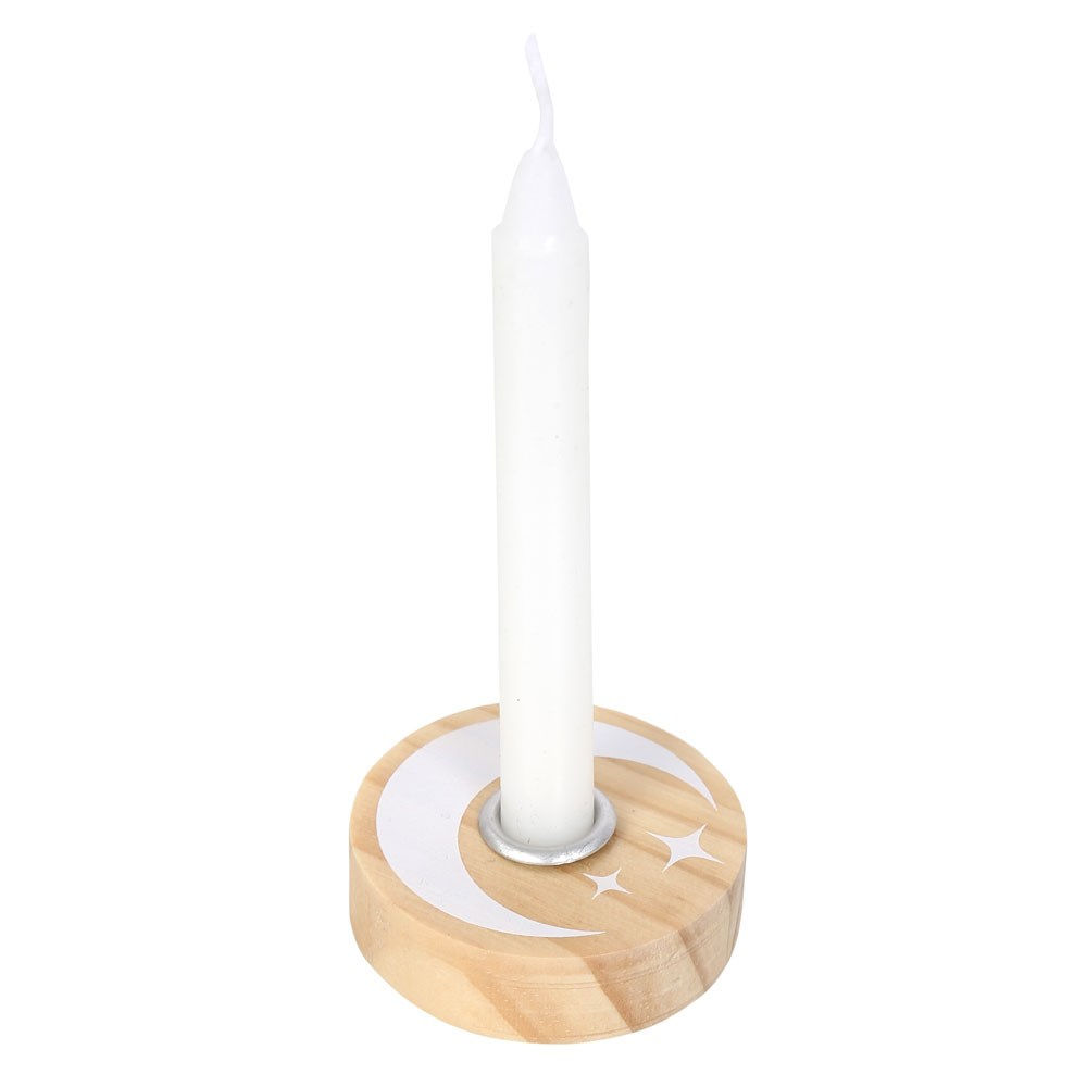 NATURAL WOODEN MYSTICAL MOON SPELL CANDLE HOLDER