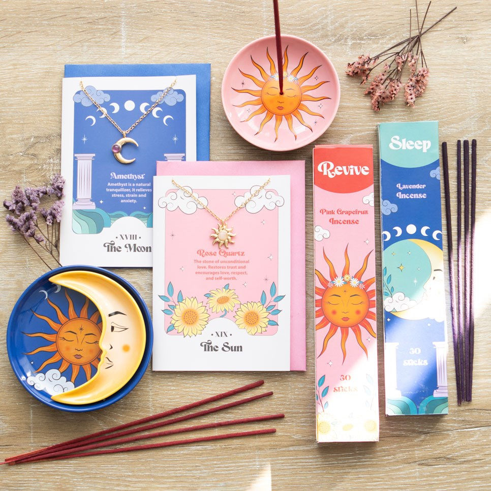 Thumbnail: THE SUN CELESTIAL ROSE QUARTZ NECKLACE GREETING CARD