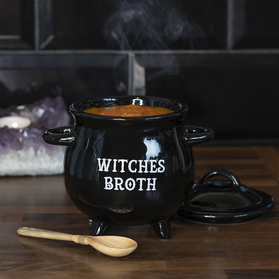 Thumbnail: WITCHES BROTH CAULDRON SOUP BOWL WITH BROOM SPOON
