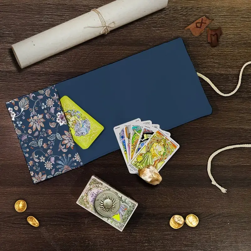Thumbnail: Navy Blue Floral Tarot Bag – Braided Rope Closure | Elegant Storage for Witchcra