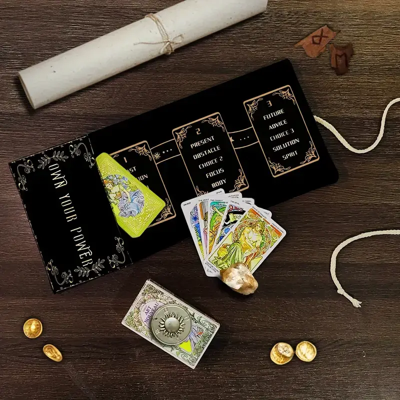 Thumbnail: Sun, Moon & Lotus Tarot Bag – Black Pouch with Golden Floral Design | Mystical