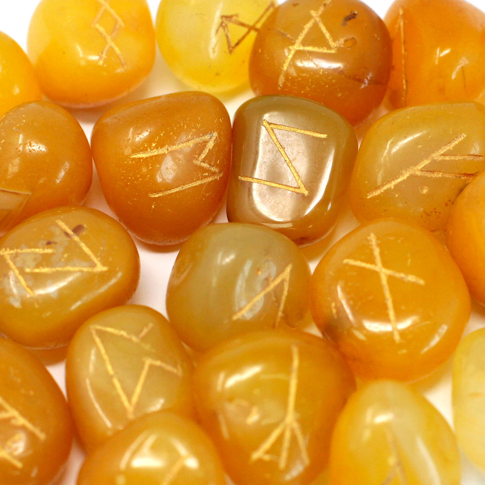 Thumbnail: Runes Stone Set in Pouch - Yellow Onyx