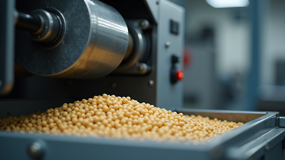 Close-up view of a pellet making machine in action