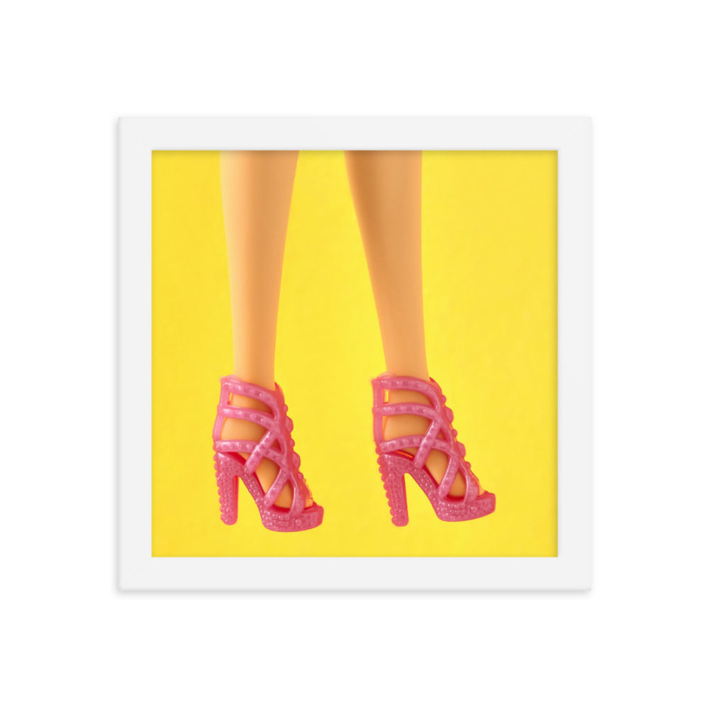 Pink heel on yellow