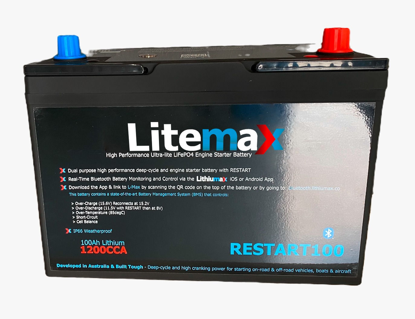 Litemax RESTART100 1200CCA & 100Ah Deep-Cycle Lithium Engine Starter Battery
