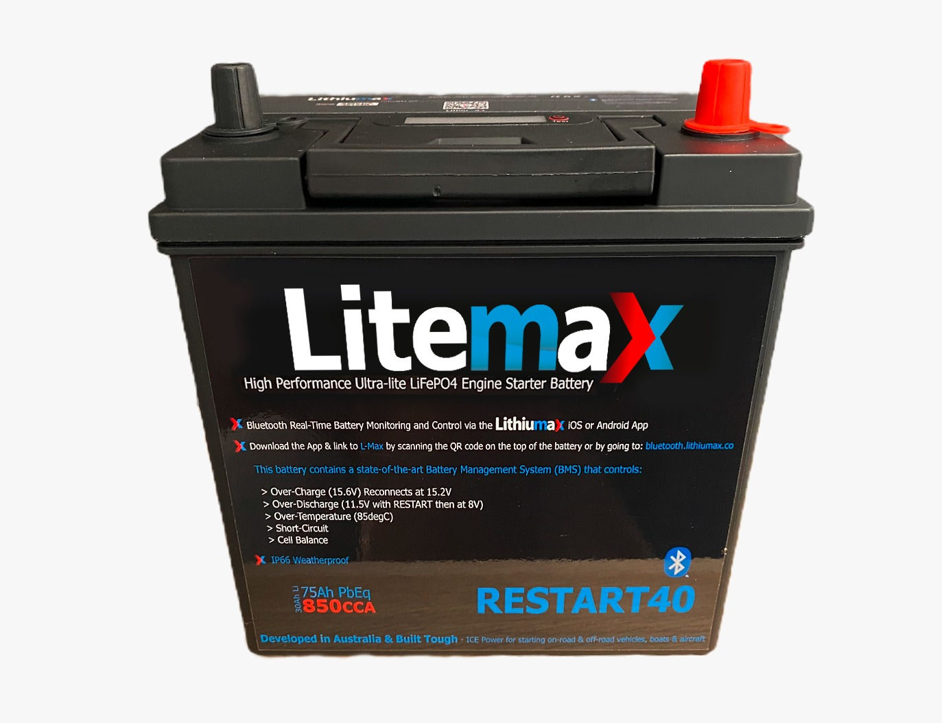 Litemax RESTART40 NS40L LCD & BT 850CCA ULTRA-LITE Engine Starter Battery