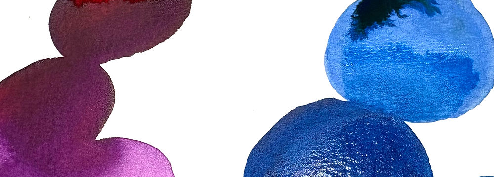 Dreamy watercolor cloudscape with soft blends of blue, purple, red, green, and yellow hues.