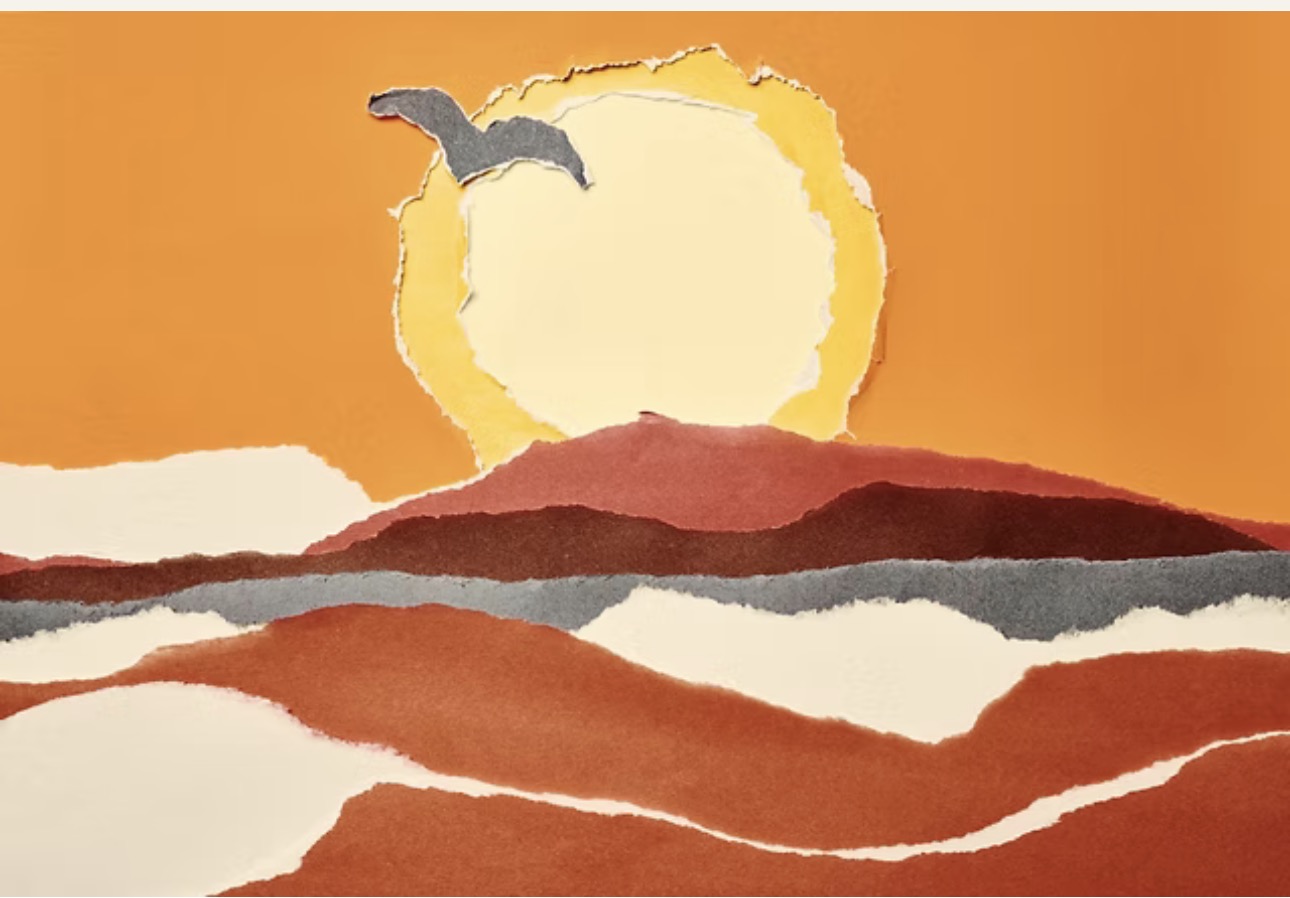 torn paper of sunset