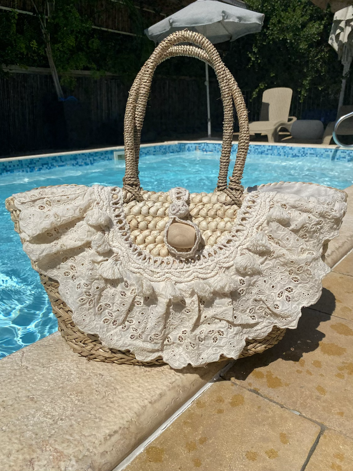 Lace straw bag