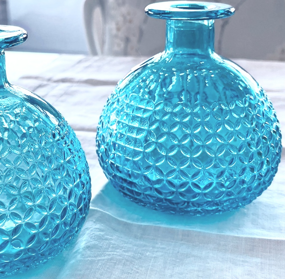 Light blue, textured vase - Handmade in Spain with recycled glass