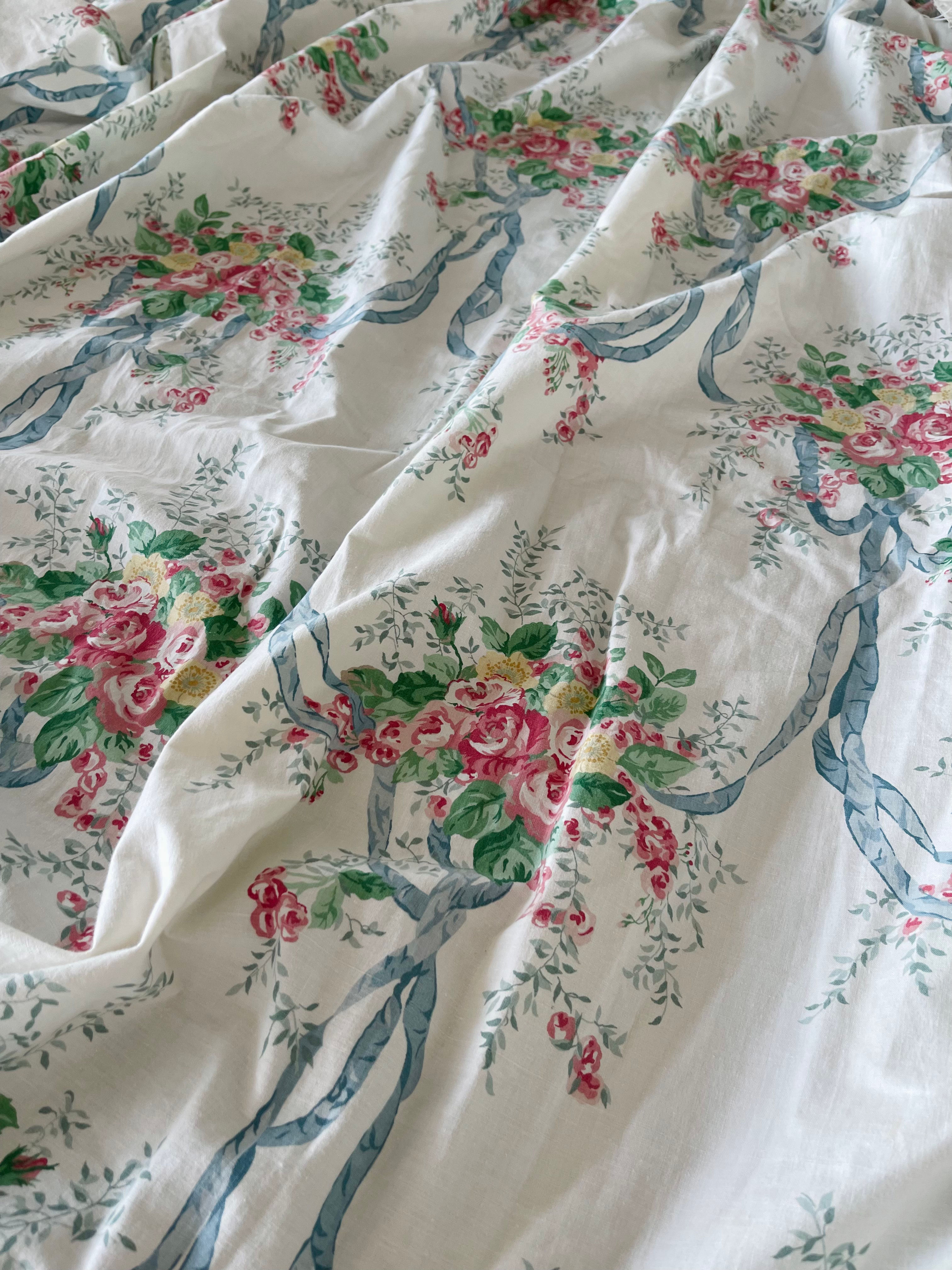 Vintage Sanderson Roses and Ribbons Long Curtains