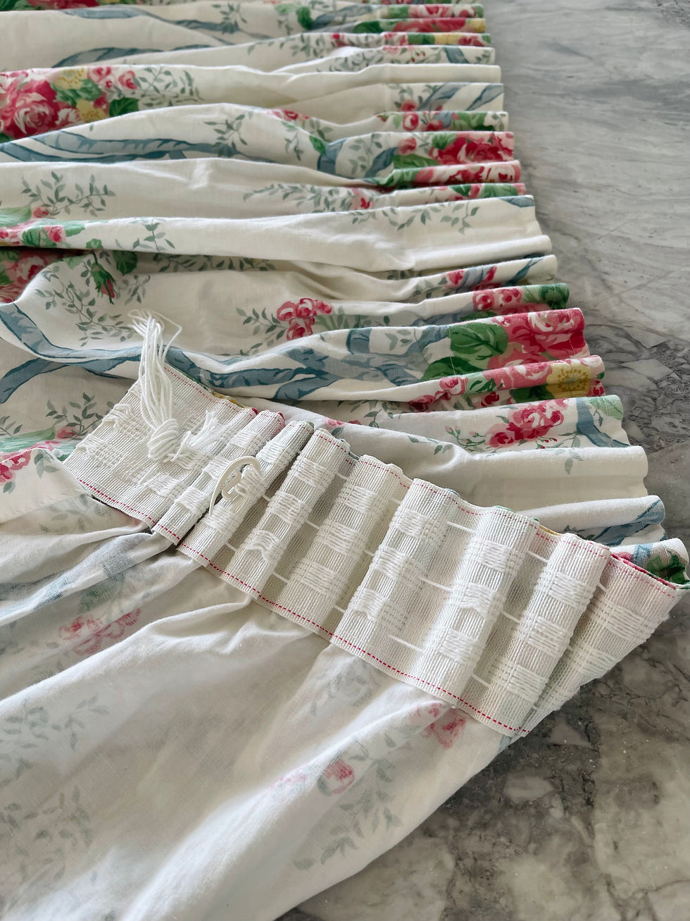 Thumbnail: Vintage Sanderson Roses and Ribbons Long Curtains
